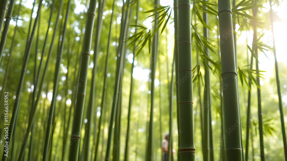 Bamboo forest in Japan. Beautiful natural background. Selective focus.
