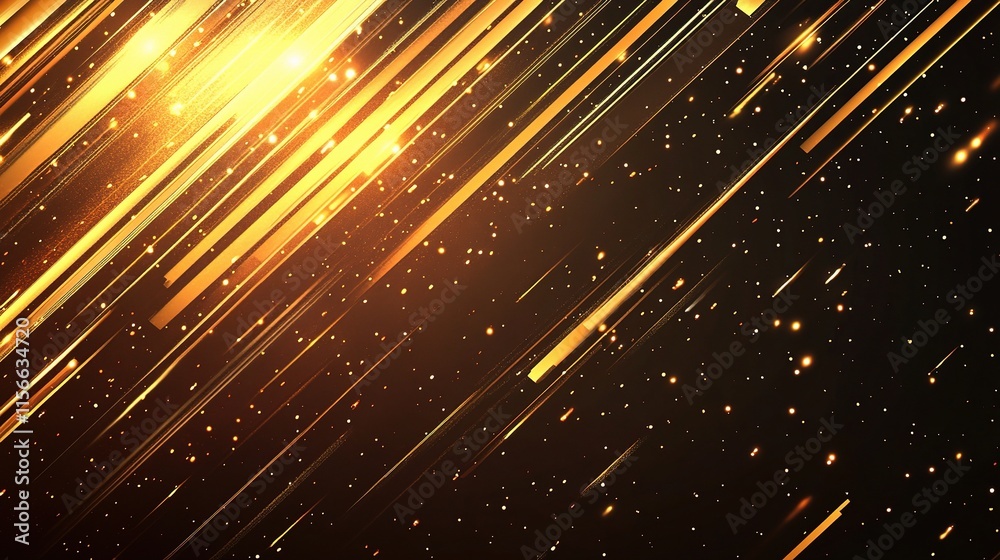 Fototapeta premium Golden Abstract Lines: A mesmerizing abstract background with diagonal golden lines and sparkling particles, evoking a sense of energy, movement, and luxury. 