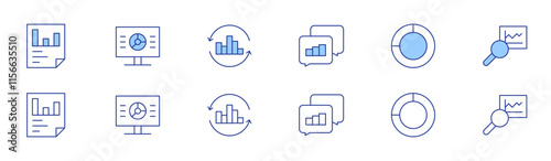 Analytics icon set in two styles, Duotone and Thin Line style. Editable stroke. data analytics, analytics, chat, loading