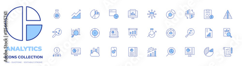 Analytics icons collection. Line Duotone style, editable stroke. search, dashboard, pie chart, analytics, data analytics, market research, seo, smartphone, computer, analytical