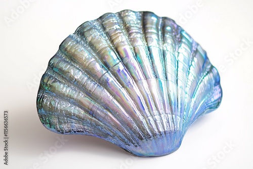 Iridescent pearl shell against a clean white backdrop, highlighting its intricate textures, ideal for luxurious ocean-themed or nature-inspired designs. photo