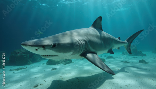 Wallpaper Mural Realistic hammerhead shark swimming gracefully in clear ocean water, focus on distinctive head shape Torontodigital.ca