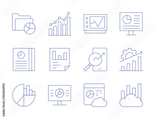 Analytics icons. Thin Line style, editable stroke. analysis, analytics, dashboard, data analytics