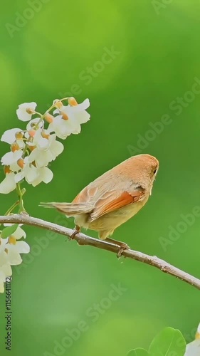 Vinous-throated parrotbill (Sinosuthora webbiana) sitting on branch. photo