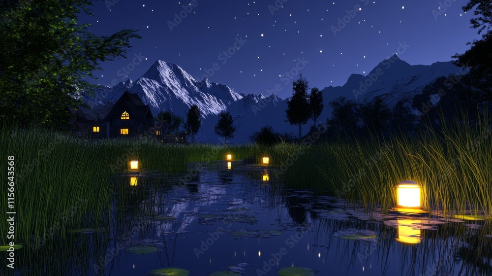 Fototapeta premium Serene Mountain View Under Starry Night Sky