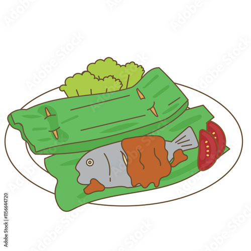 Indonesian Food Pepes Ikan Illustration