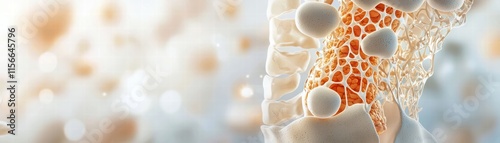 A medical-grade illustration of bone anatomy, focusing on calcium density and the matrix of collagen fibers. photo