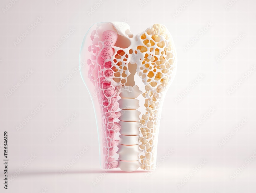 Fototapeta premium An interactive-style 3D model of a human bone, with highlighted collagen and calcium layers for a scientific presentation.