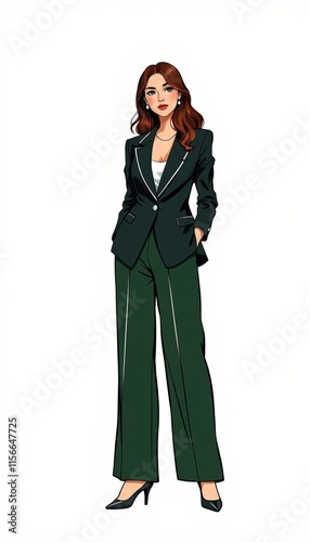 Elegant Woman in Dark Green Suit