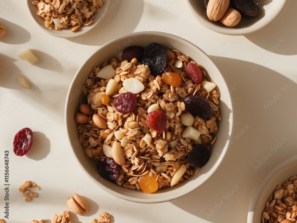 Crunchy granola mixture with nuts and dried fruits Crunchy granola mixture with nuts and dried fruits