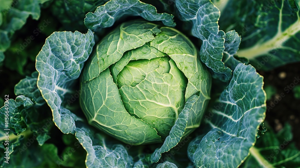 Fototapeta premium Vibrant Green Cabbage: Fresh from the Garden