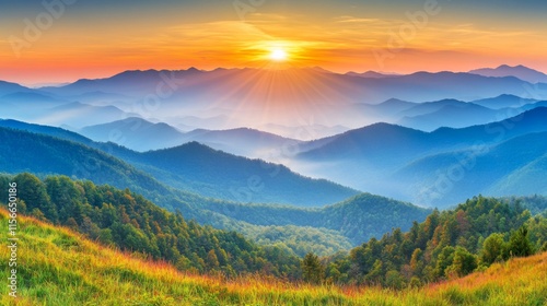 Vintage Sunset Views over Mountain Landscape