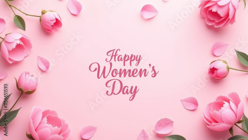 Happy Women's Day Floral Greeting Card, Pink and Elegant Design, Celebration Concept, March 8