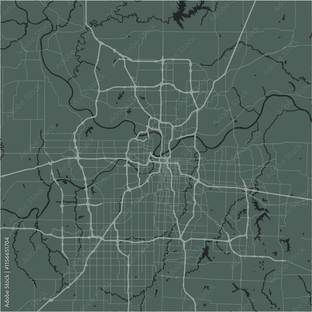 Fototapeta premium Map of Kansas City in Kansas in a smooth dark style. Contains layered vector with roads water, parks, etc.