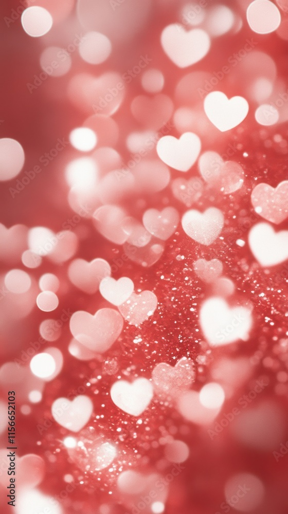 Blurred background with glowing heart shapes and sparkling lights Blurred background with glowing heart shapes and sparkling lights
