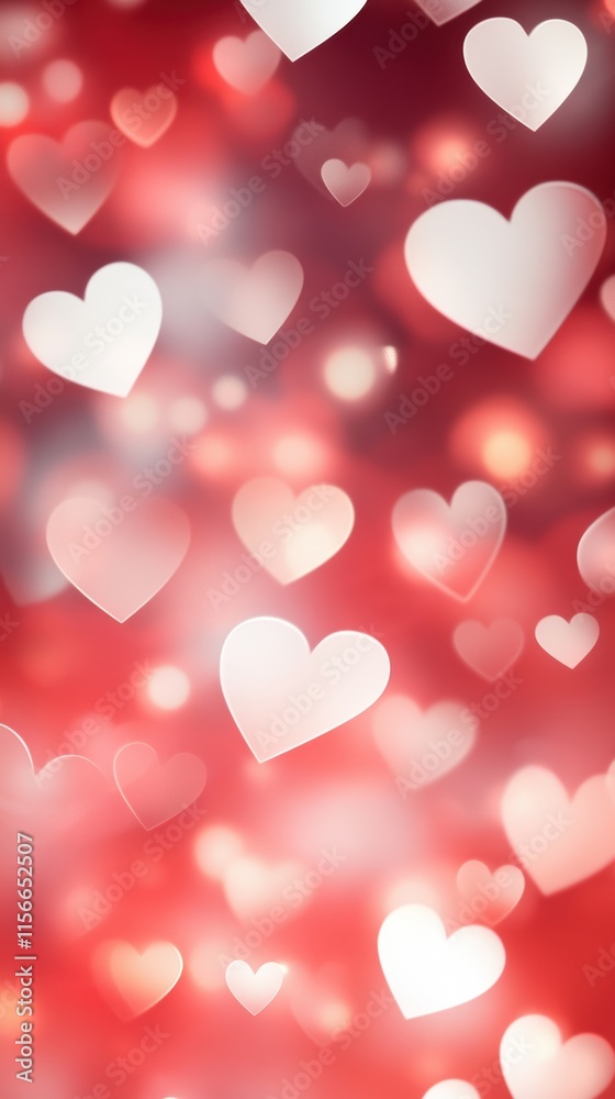 Romantic heart background with red and white floating shapes for valentine's day Romantic heart background with red and white floating shapes for valentine's day