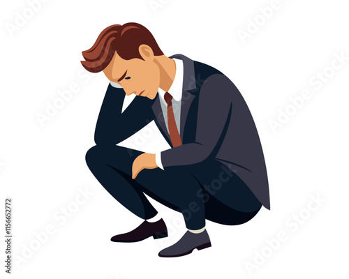 Businessman knees down on ground because of shame vector image, Isolated on white background.
