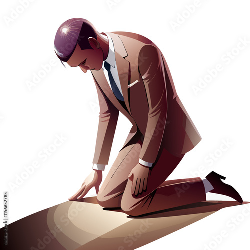 Businessman knees down on ground because of shame vector image, Isolated on white background.
