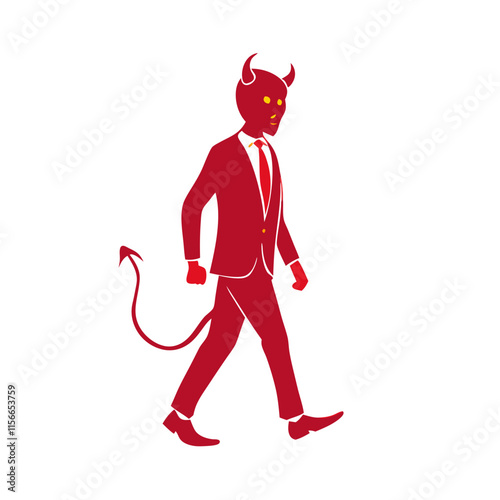 Devil businessman walking vector image, Isolated on white background.
