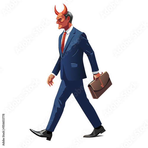 Devil businessman walking vector image, Isolated on white background.
