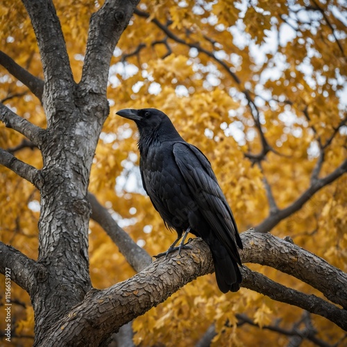 The crow is a medium-sized bird belonging to the genus Corvus in the family Corvidae. Known for its intelligence and adaptability, the crow is often seen in urban and rural environments . photo