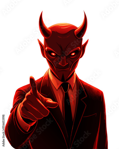 Devil businessman pointing to you vector image, Isolated on white background.
