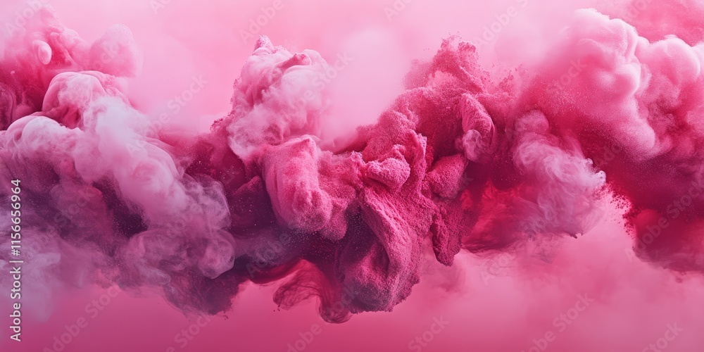 Fototapeta premium Dynamic pink powder swirls in an abstract background, creating a captivating visual experience full of motion and fluidity. The vibrant pink tones enhance the energetic feel.