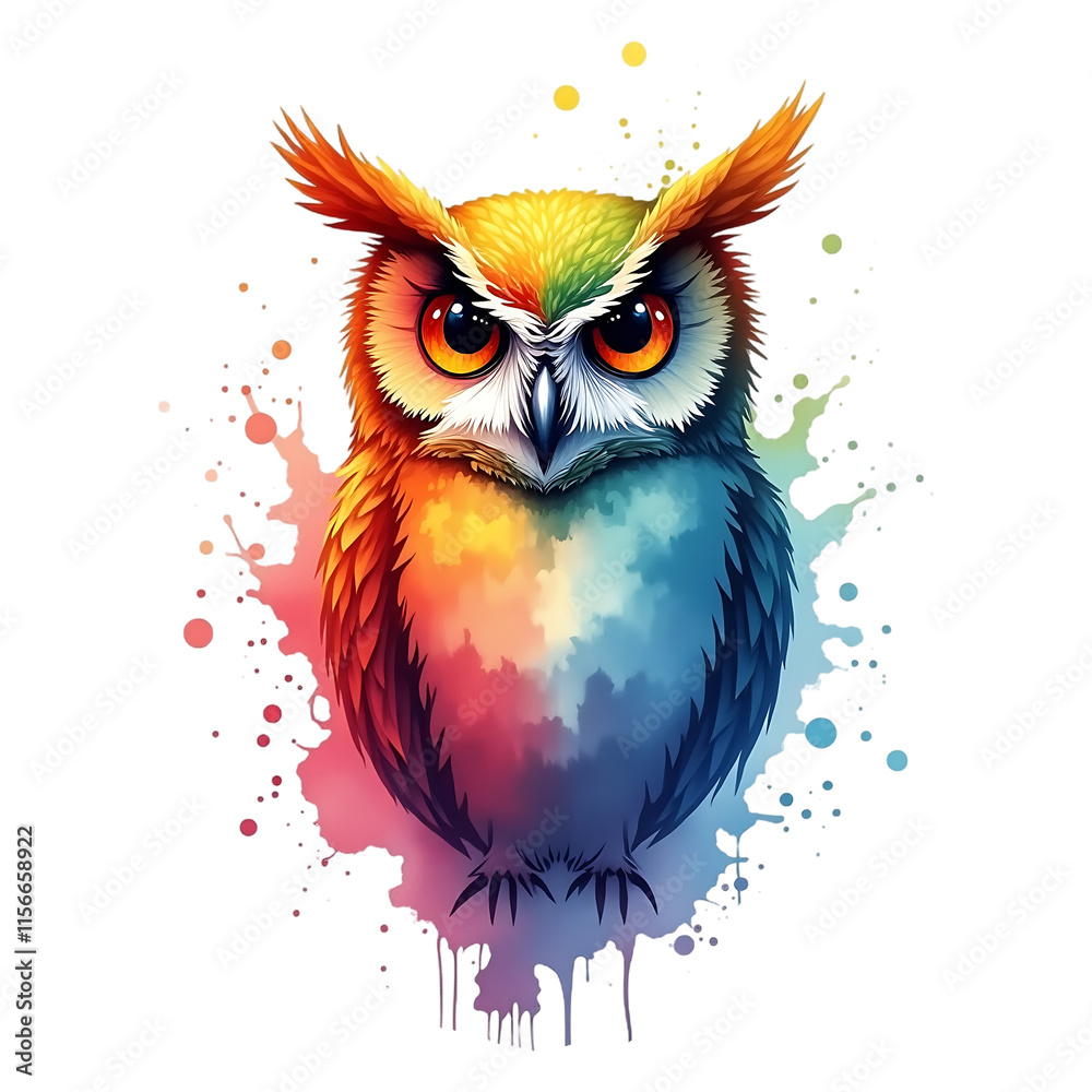 Owl on a background of colored splashes isolated on transparent background. Owl on a background of colored splashes isolated on transparent background.