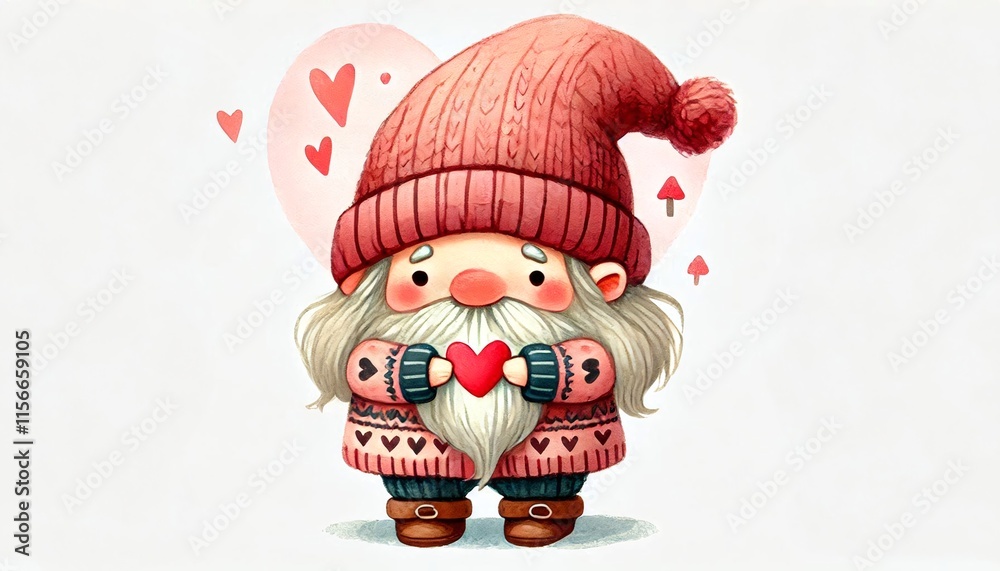 Cute dwarf wearing heart sweater illustration in watercolor style Cute dwarf wearing heart sweater illustration in watercolor style