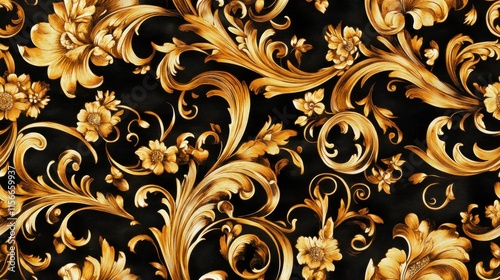 Golden Baroque Floral Pattern, Ornate, Elegant, Luxury Design Background