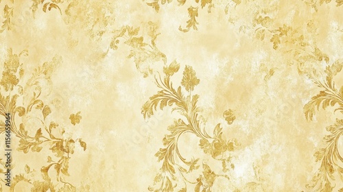 Elegant Gold Floral Damask Pattern on Antique Paper Background - Vintage Design