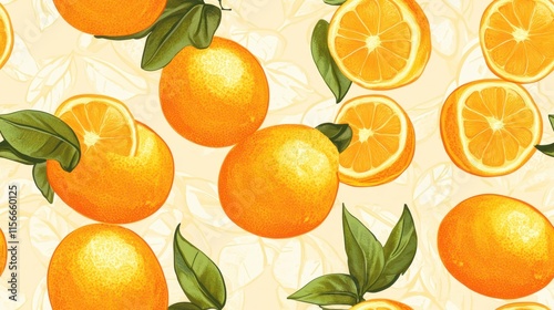 Juicy Oranges Seamless Pattern -  Vibrant Citrus Fruit Background