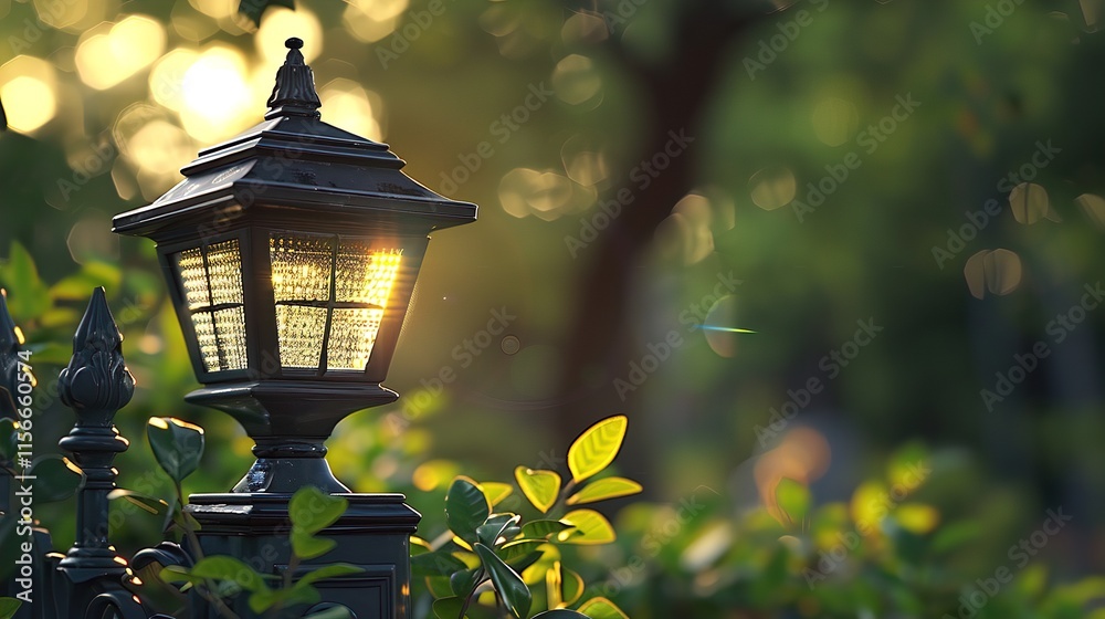 A solar-powered street lamp illuminates a modern urban park with trees and buildings in the background, combining sustainable energy with urban infrastructure. A solar-powered street lamp illuminates a modern urban park with trees and buildings in the background, combining sustainable energy with urban infrastructure.