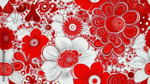 Red and White Floral Pattern, Psychedelic Retro Design