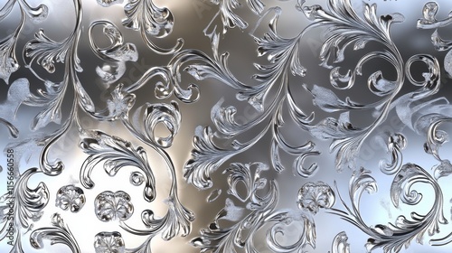 Silver Filigree Floral Pattern, Ornate Baroque Design, Elegant Background Texture