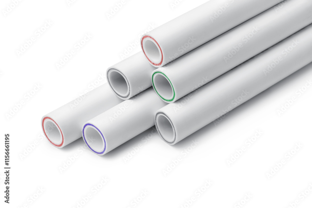 Group of white polypropylene pipes Group of white polypropylene pipes