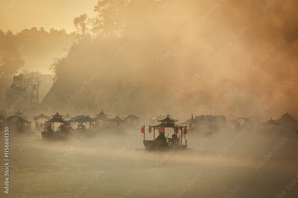 Fototapeta premium Morning mist on the water surface