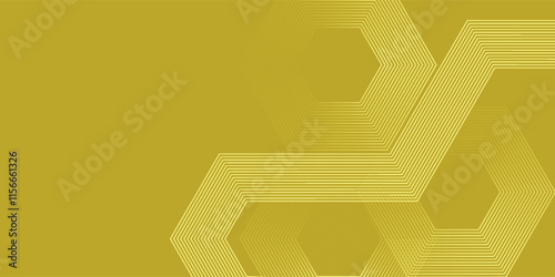 Digital abstract background hexagon lines on yellow background. Futuristic digital network line art design for poster, flyer, cover, website, banner