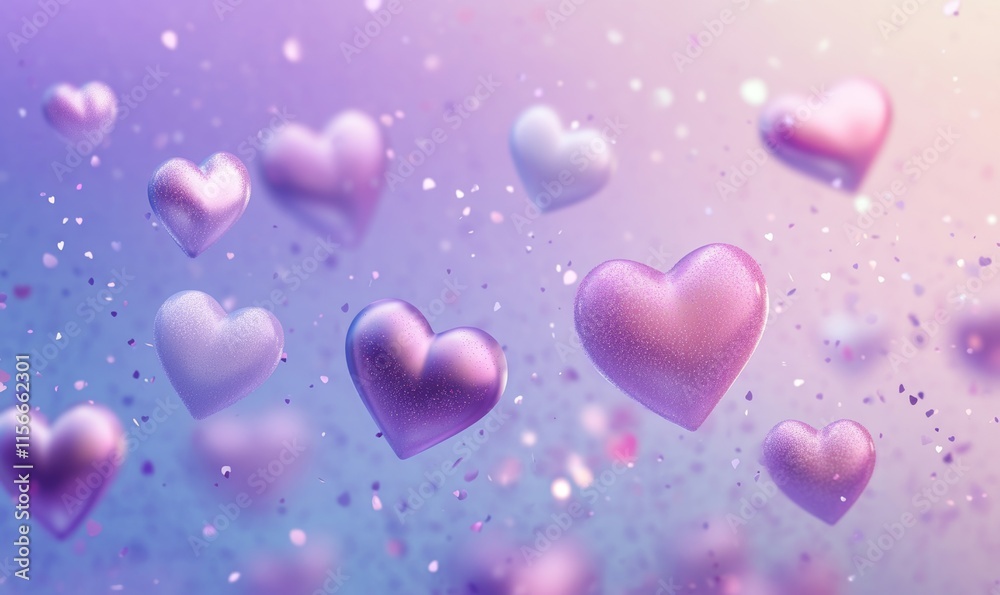 Soft Pastel Romantic Background with Floating Hearts and Glitter for Valentine's Day or Wedding Text Placement Soft Pastel Romantic Background with Floating Hearts and Glitter for Valentine's Day or Wedding Text Placement
