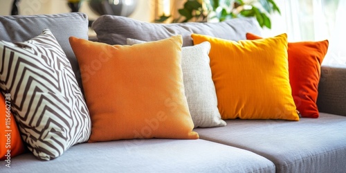 Pillow on sofa enhances the room s decoration, adding a touch of comfort and style to the interior. The pillow on the sofa creates an inviting atmosphere in the overall room design. photo