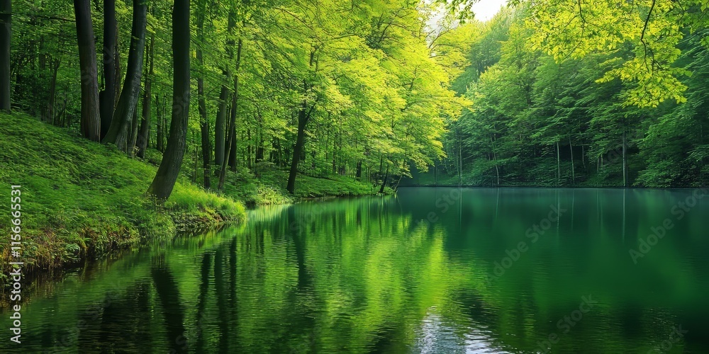 Serene green summer lake nestled within a lush forest, offering a tranquil escape. The vibrant green summer lake reflects the natural beauty of the surrounding forest environment. Serene green summer lake nestled within a lush forest, offering a tranquil escape. The vibrant green summer lake reflects the natural beauty of the surrounding forest environment.