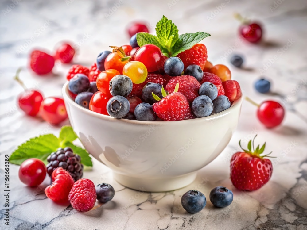 Assorted Berries in White Bowl, Marble, Landscape Photography Assorted Berries in White Bowl, Marble, Landscape Photography