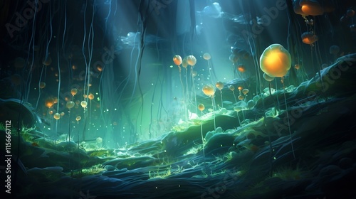 representation of phytoplankton responding to shallow and deep mixed layers in the ocean illuminated with soft glowing light