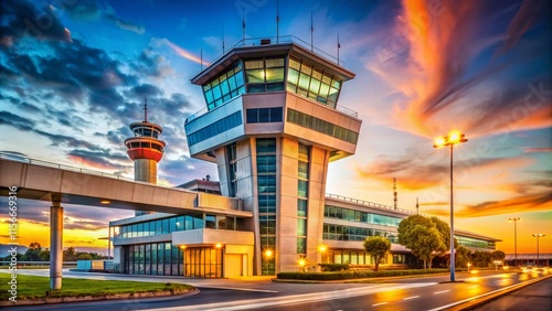 Ciampino Airport Traffic Control Tower - Daytime Low Angle View - Rome, Italy photo