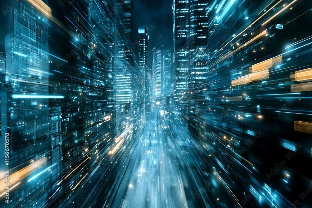 Fototapeta premium Futuristic Cityscape, Speed and Technology
