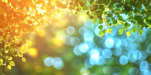Vibrant and beautiful bokeh background creates a stunning, colorful effect. This natural, defocused bokeh background captures the essence of summer, whether from a forest or water setting.
