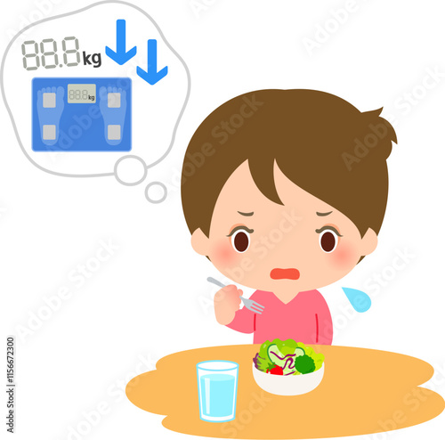 ダイエットのためにサラダだけを食べる女性