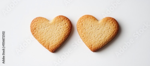 Two heart-shaped cookies on a clean white background perfect for Valentine's Day or romantic-themed content