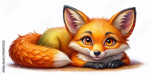 Cute Cartoon Fox Lying in Forest - Funny Animal Art photo