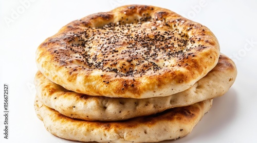 Middle Eastern fatayer freshly baked and stacked on a white background showcasing traditional flavors and textures of the region's cuisine photo